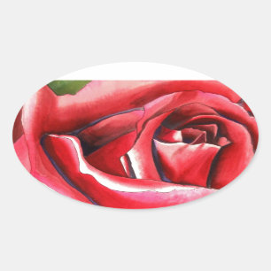 Crimson Rote Rose Originalkunstkunst Ovaler Aufkleber