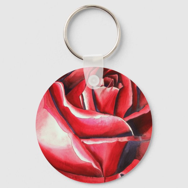 Crimson Rote Rose Originalkunstkunst Schlüsselanhänger (Vorderseite)
