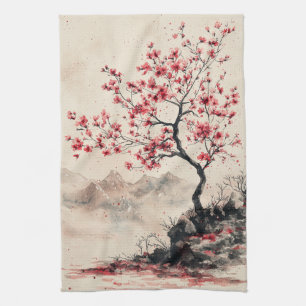 Crimson Sakura Mountain Serenity (1) Geschirrtuch