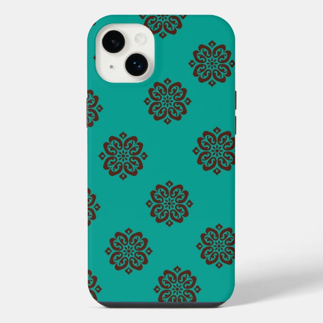 "Crimson Scrolls - Bold Elegance" iPhone 14 Plus Hülle (Rückseite)