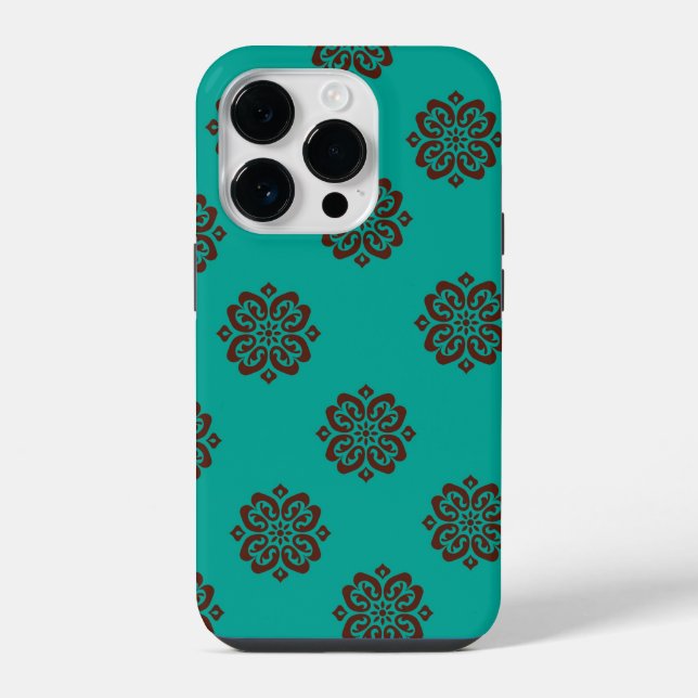 "Crimson Scrolls - Bold Elegance" iPhone 14 Pro Hülle (Rückseite)