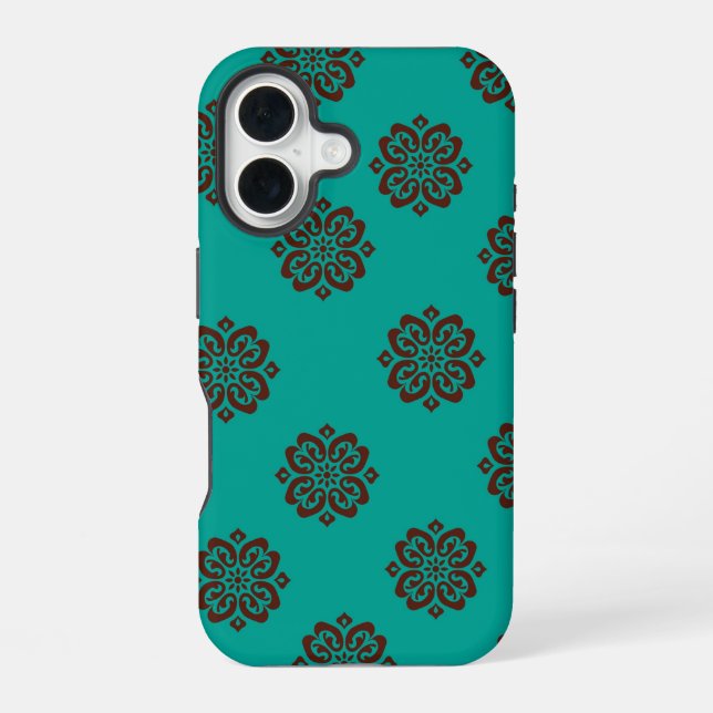 "Crimson Scrolls - Bold Elegance" iPhone 16 Hülle (Rückseite)