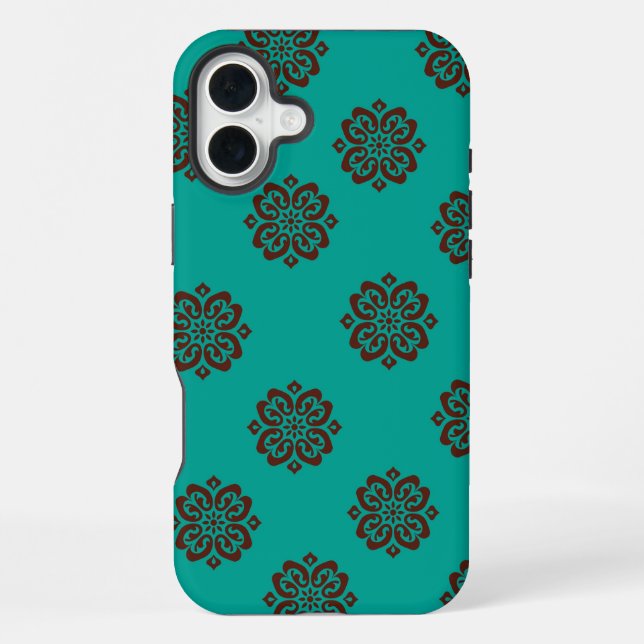 "Crimson Scrolls - Bold Elegance" iPhone 16 Plus Hülle (Rückseite)