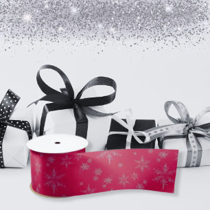 Crimson Silver Glitzer Schneeflocken Weihnachten Satinband