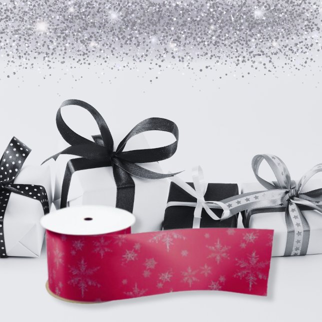 Crimson Silver Glitzer Schneeflocken Weihnachten Satinband (Von Creator hochgeladen)
