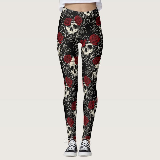 Crimson Skull Blüte Leggings (Vorderseite)