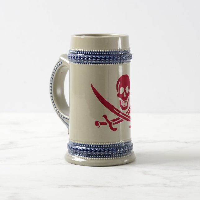 Crimson Skull & Schwerter Pirate Fahne von Calico  Bierglas (Vorderseite Links)