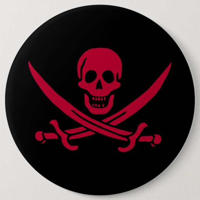 Crimson Skull & Schwerter Pirate Fahne von Calico  Button (Vorderseite)