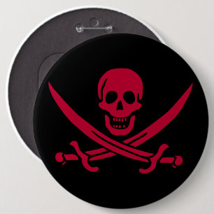 Crimson Skull & Schwerter Pirate Fahne von Calico  Button