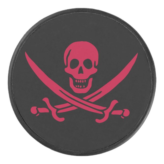Crimson Skull & Schwerter Pirate Fahne von Calico  Eishockey Puck (Vorderseite)