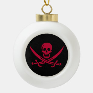 Crimson Skull & Schwerter Pirate Fahne von Calico  Keramik Kugel-Ornament