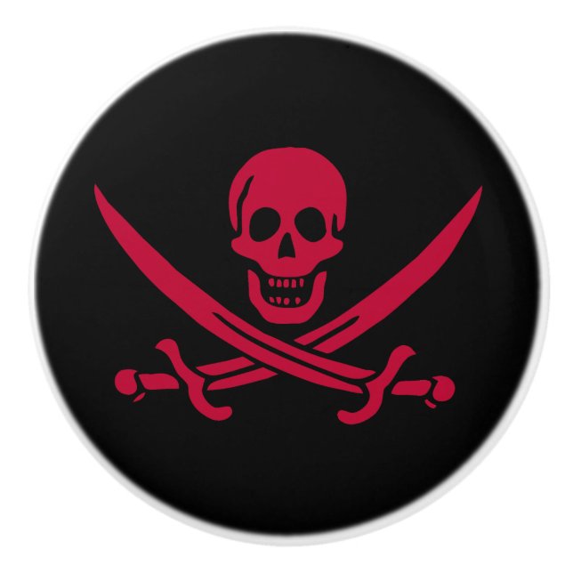Crimson Skull & Schwerter Pirate Fahne von Calico  Keramikknauf (Vorderseite)
