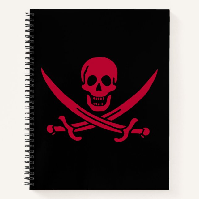 Crimson Skull & Schwerter Pirate Fahne von Calico  Notizbuch (Vorderseite)