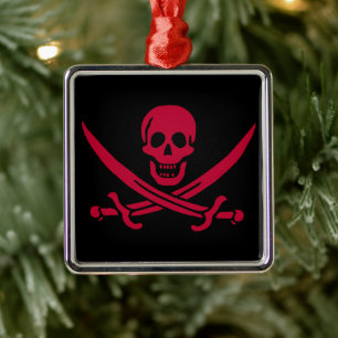 Crimson Skull & Schwerter Pirate Fahne von Calico  Ornament Aus Metall