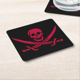 Crimson Skull & Schwerter Pirate Fahne von Calico  Rechteckiger Pappuntersetzer