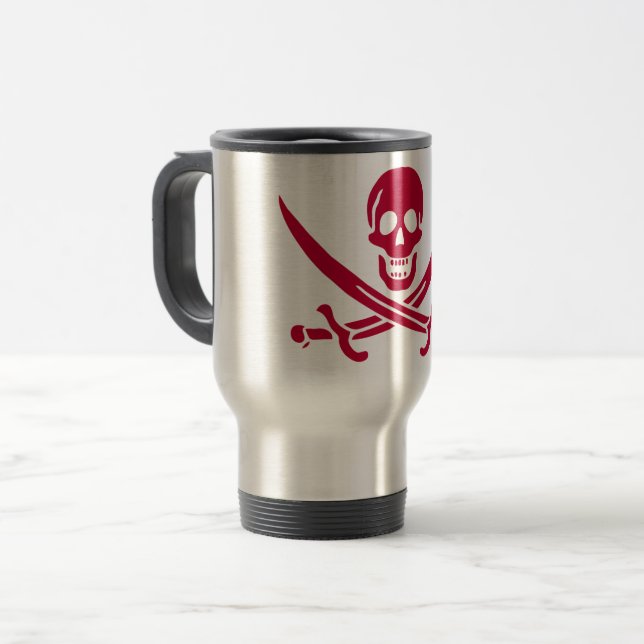 Crimson Skull & Schwerter Pirate Fahne von Calico  Reisebecher (Vorderseite Links)