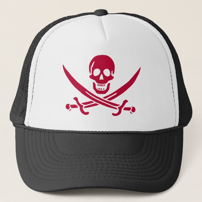 Crimson Skull & Swords Pirate flag of Calico Jack Truckerkappe (Vorderseite)