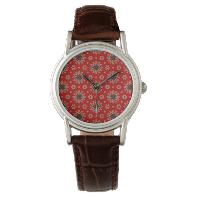 Crimson Starburst Bloom Armbanduhr (Vorderseite)