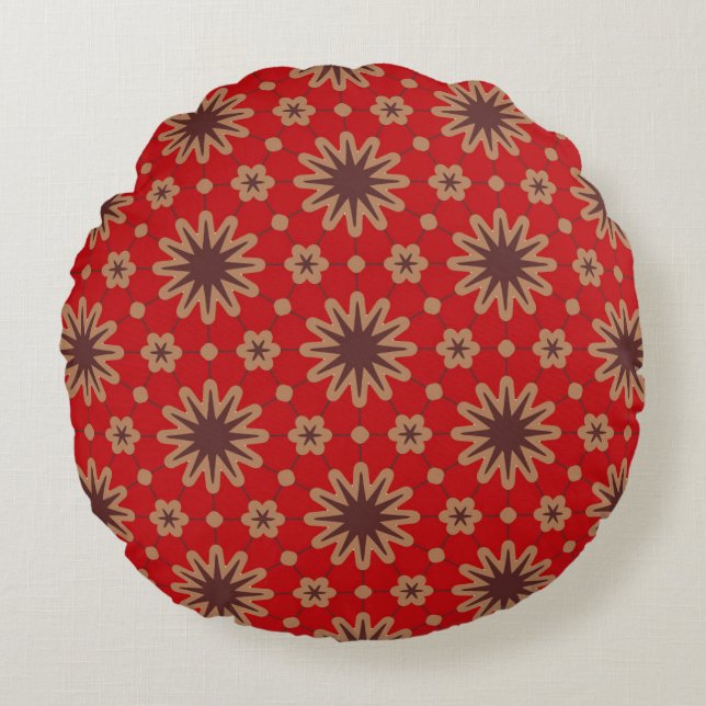 Crimson Starburst Bloom Rundes Kissen (Vorderseite)
