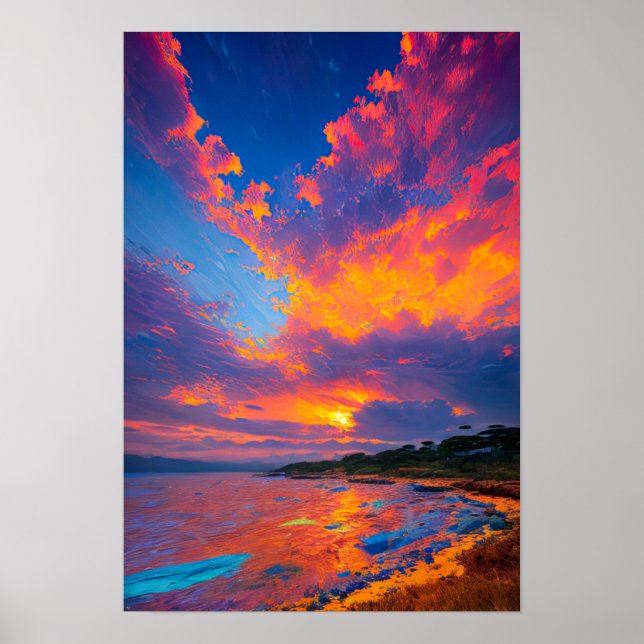 Crimson Sunset Reflektieren auf dem See Poster (Vorne)