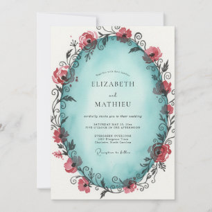 Crimson Teal Reben Hochzeit Einladung