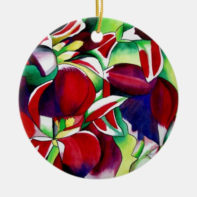 Crimson Tropical Singapur Orchids Blume Art Keramik Ornament (Vorne)