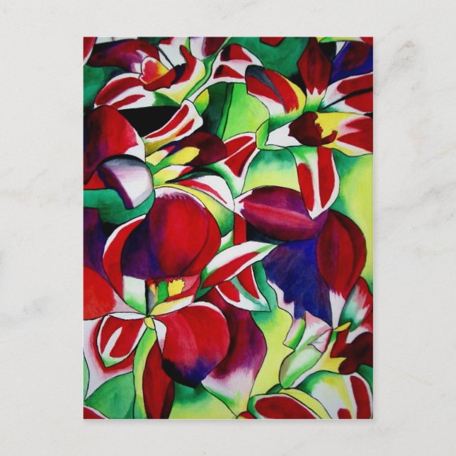 Crimson Tropical Singapur Orchids Blume Art Postkarte (Vorderseite)