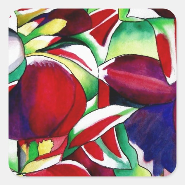 Crimson Tropical Singapur Orchids Blume Art Quadratischer Aufkleber (Vorderseite)