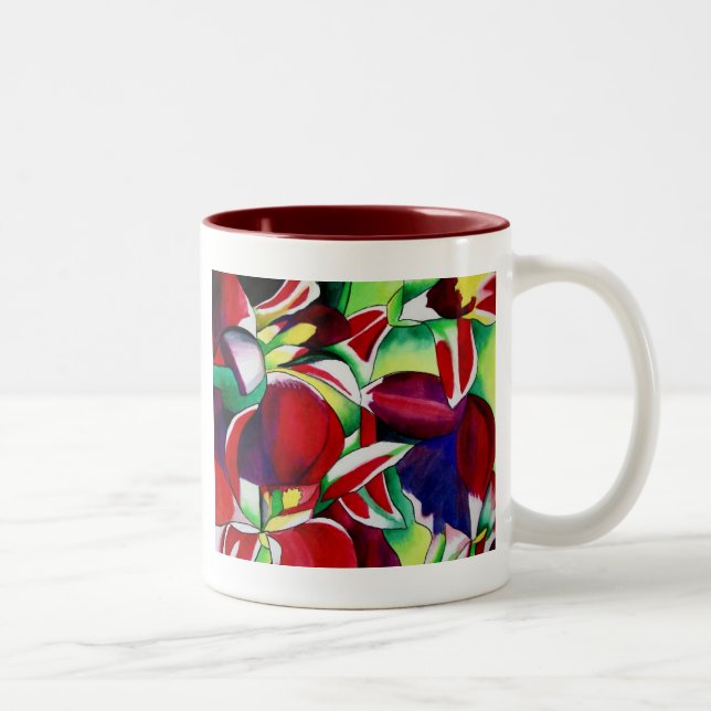 Crimson Tropical Singapur Orchids Blume Art Zweifarbige Tasse (Rechts)