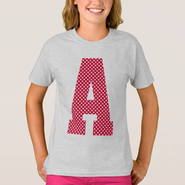 Crimson und White Polka Dot Monogram T-Shirt (Vorderseite)