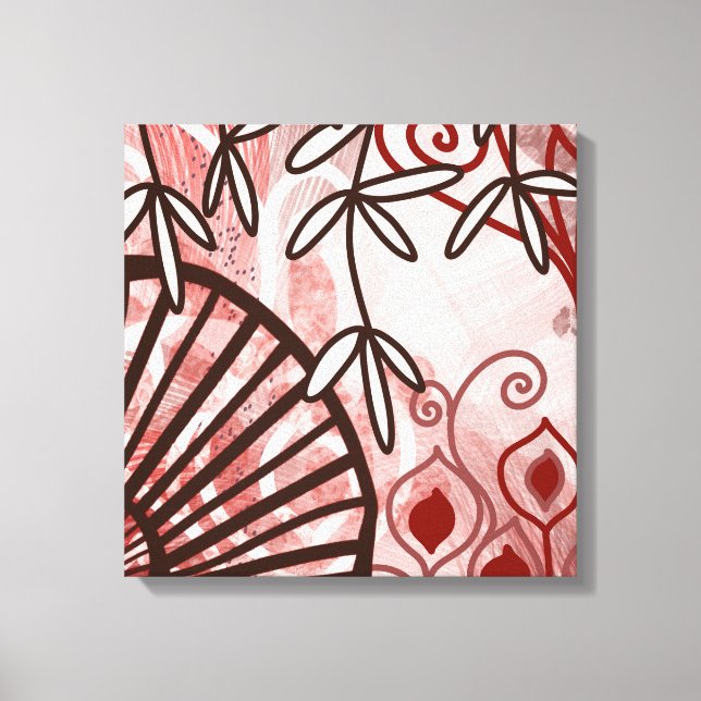 Crimson Veil – Abstract Botanical Art Print Leinwanddruck (Vorderseite)