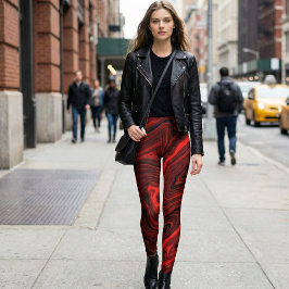 Crimson Vortex Marmor-Leggings: Kräftiges Rot und Leggings