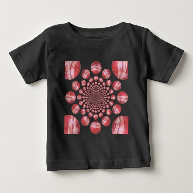 Crimson Vortex: Schöne Kunst im Roten Cricket-Ball Baby T-shirt (Vorderseite)