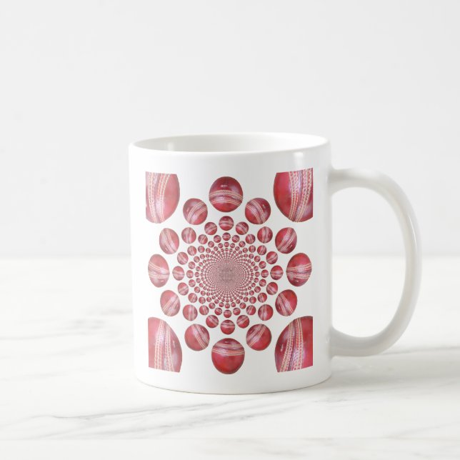Crimson Vortex: Schöne Kunst im Roten Cricket-Ball Kaffeetasse (Rechts)