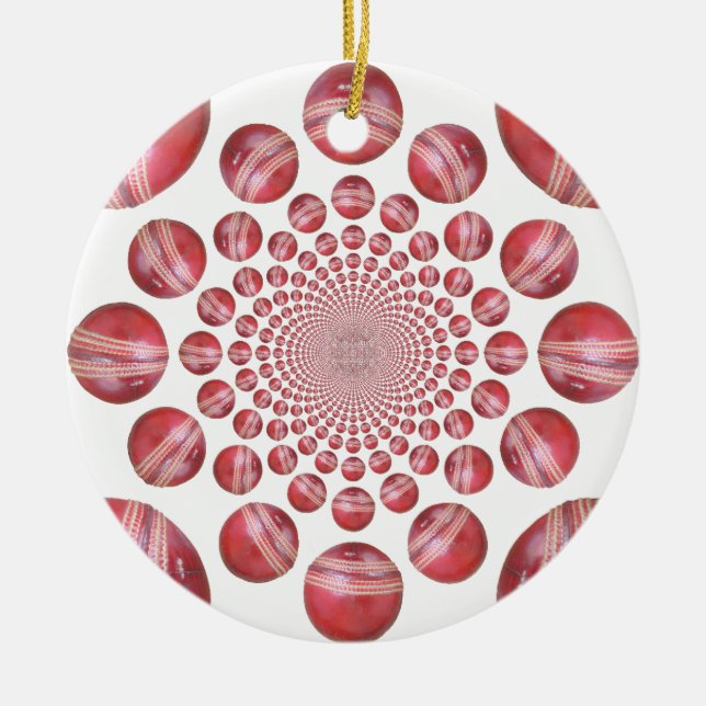 Crimson Vortex: Schöne Kunst im Roten Cricket-Ball Keramik Ornament (Vorne)
