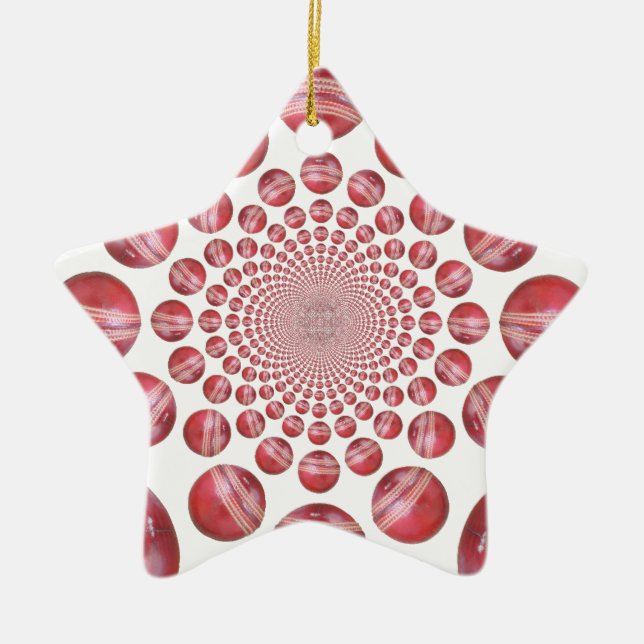 Crimson Vortex: Schöne Kunst im Roten Cricket-Ball Keramikornament (Vorne)