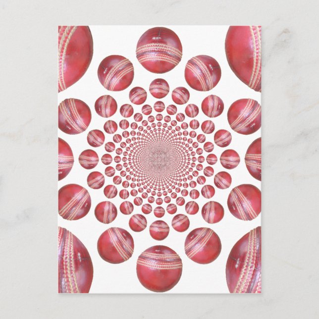 Crimson Vortex: Schöne Kunst im Roten Cricket-Ball Postkarte (Vorderseite)