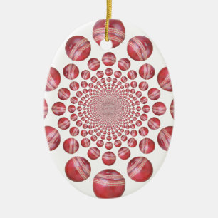 Crimson Vortex: Schöne rote Cricketball-Kunst Keramik Ornament
