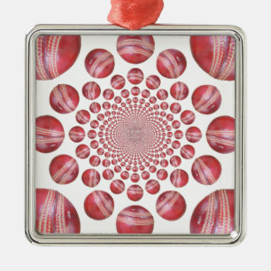 Crimson Vortex: Schöne rote Cricketball-Kunst Silbernes Ornament