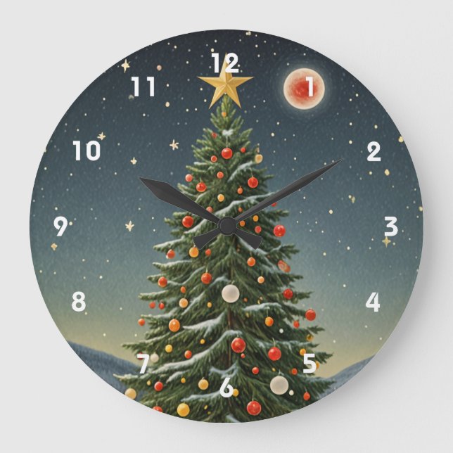 Crimson Weihnachten Große Wanduhr (Vorderseite)
