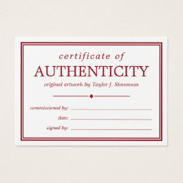 Crimson White Certificate of Authenticity