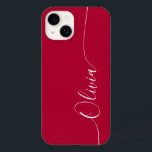 Crimson White Elegant Calligrafy Script Name Case-Mate iPhone 14 Hülle<br><div class="desc">Crimson Elegant White Calligrafy Script Custom Personalisiert Name iPhone 14 Smart Phone Cases bietet ein modernes und trendig einfaches und stilvolles Design mit Ihrem personalisierten Namen in eleganten handgeschriebenen Kalligraphieskripttypografie auf einem kriminellen Hintergrund. Entworfen von ©Evco Studio www.zazzle.com/store/evcostudio</div>