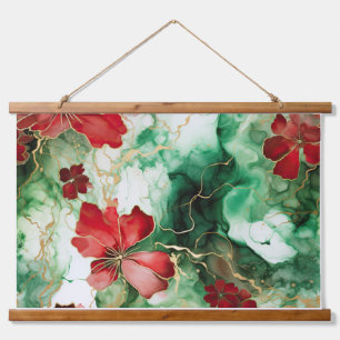 Crimson Yuletide Blooms Botanical Wandteppich Mit Holzrahmen
