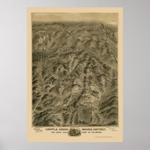 Cripple Creek, CO Panorama Karte - 1895 Poster