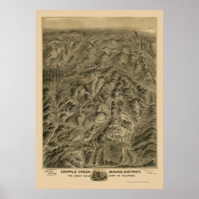 Cripple Creek, CO Panorama Karte - 1895 Poster (Vorne)