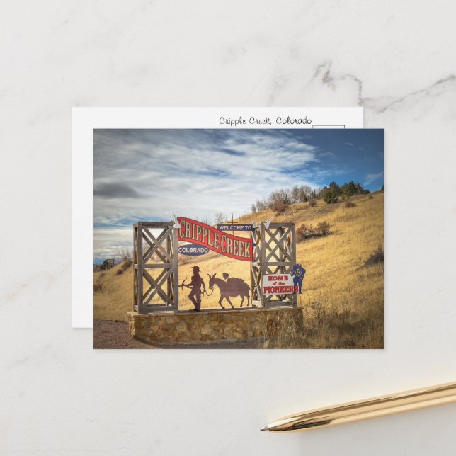 Cripple Creek Colorado Begrüßungszeichen Postkarte (Vorderseite/Rückseite Beispiel)