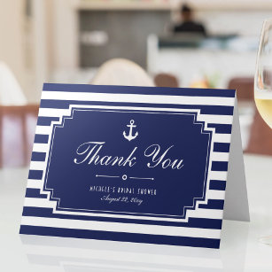 Crisp Blue Nautical Strick Danke Note Card
