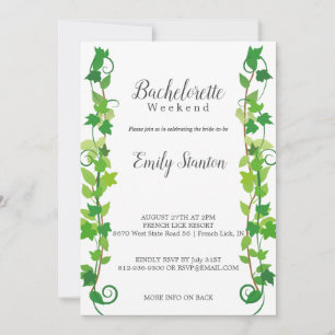 Crisp White & Green Ivy Weekend Bachelorette Einladung