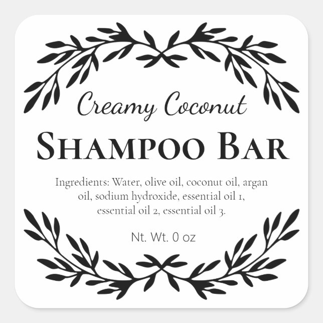 Crisp White Homemade Shampoo Bar Labels Quadratischer Aufkleber (Vorderseite)