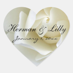 Crisp White Rose Personalisiert Wedding Herz-Aufkleber